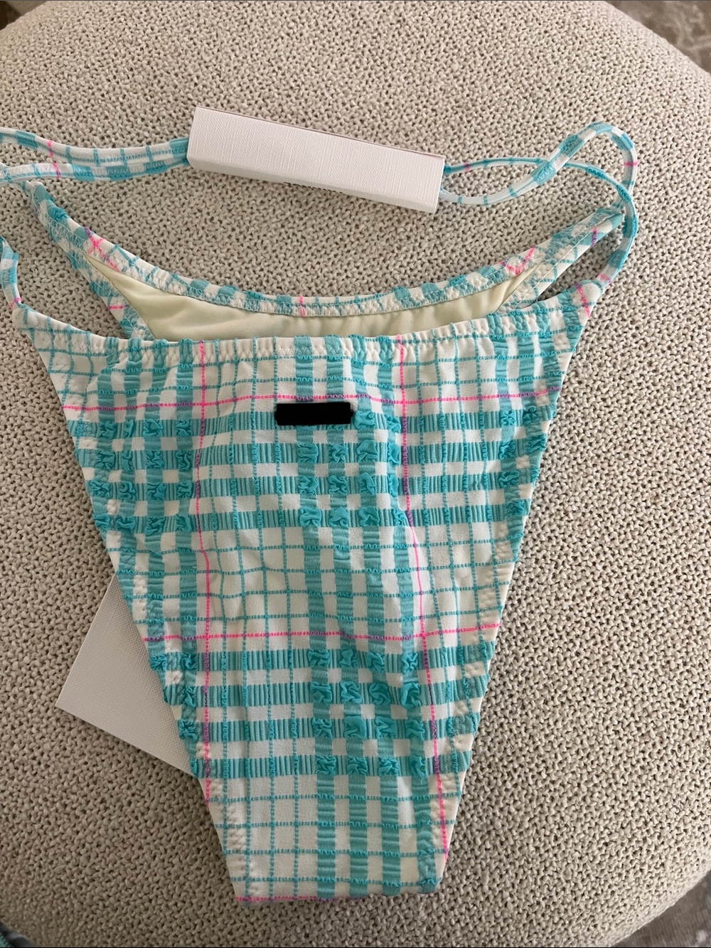 NWT triangl swimwear Blue Bloss Check Tie-Side Triangle Bikini size Small - Picture 5 of 15